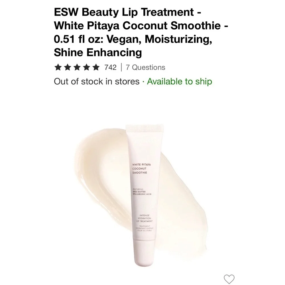 ESW Beauty White Pitaya Coconut Smoothie Intense Hydration Lip Treatment 0.51oz‎